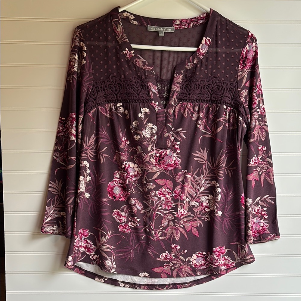 Daniel Rainn Burgundy Floral Blouse